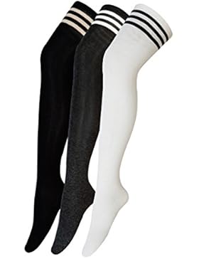 Mädchen Overknee Überknie Kniestrümpfe Hold-up-Strümpfe Retro Schüler Knitting Sportsocken 3 Paare Mehrfarbig