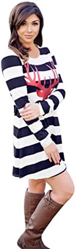 Christmas Dress, DoraMe Mother and Daughter Christmas Dress Deer Long Sleeve Dress Family Outfits Clothes (S, White)