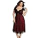 Produktbild Kleid Damen Ärmellos Brautjungfer Cocktailkleid Spitzenkleid Slim Faltenrock MiniKleid Geschäft Kleid Elegant Mädchen Formelle Kleidung Übergröße Btruely Ankle Kleid (XXXXL, Rot)