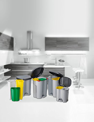 Rotho Abfalleimer Duo, Mülleimer mit zwei Abfallbehältern zum Mülltrennen, 2 x 10 l, Mülltrenner mit Trittfunktion, geruchsdichtes Verschließen, 39 x 32 x 40.5 cm (LxBxH), grau metallic / dunkelsilber - 4