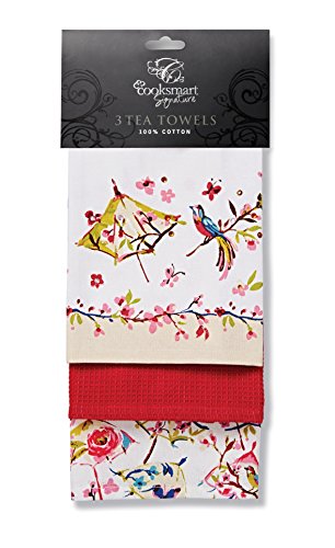 CooksmartParadiso Tea Towel, Pink, Pack of 3