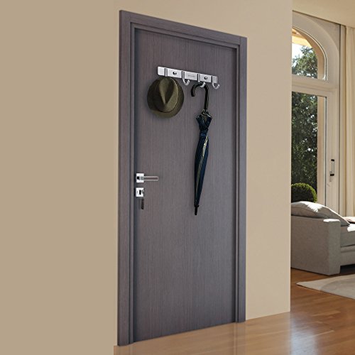 HOMEIDEAS Mantel und Kleiderhaken Rack/Schiene mit 4 Flared Tri Haken, Wandmontage Entryway Lagerung für Kleider,Handtuch,Hüte,Schals 28 cm Länge,gebürstet SUS304 Edelstahl - 8