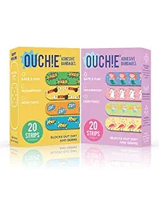 Aya Papaya Ouchie Non-Toxic Printed Bandages Combo Set Of 2 (40 Pack) - Yellow & Lavender