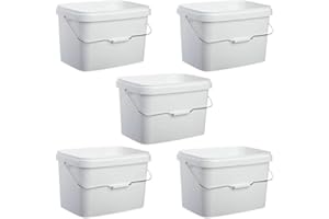 OIPPS Invopak 5 x 18 Litre Food Grade Rectangular Square Plastic Bucket with Lid and Handle - White, Airtight, Recyclable & BPA Free