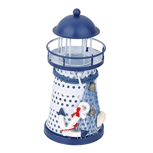 Deko Mittelmeer Style Leuchtturm Eisen Kerze LED Licht Haus Dekoration – Anker , 14.5cm - 8