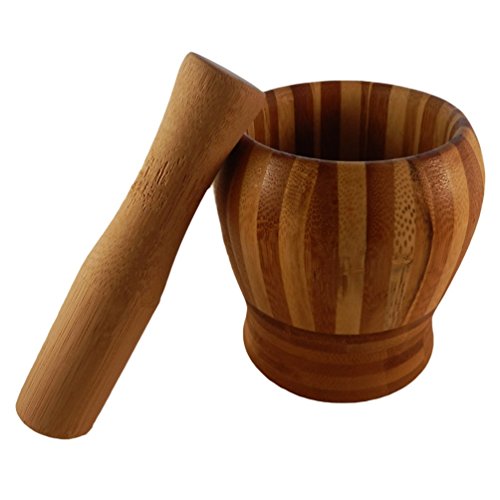 Design Bambus Mörser Holz mit Stößel Echtholz Mörser holzmörser knoblauchpresse gewürzmühle - 6