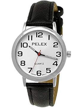 Elegante Pelex London Damen-Uhr Herren-Uhr Unisex Analog Quarz Armband-Uhr Klassisches Design Schwarz Silber Japanisches...
