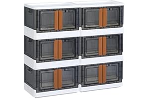 HAIXIN 32L Boite rangement plastique, Pliable caisse, avec couvercle et 4 roulettes Empilable, aux Vetements Jouets Livres, Pour Cuisine Chambre à Coucher (lot de 6)