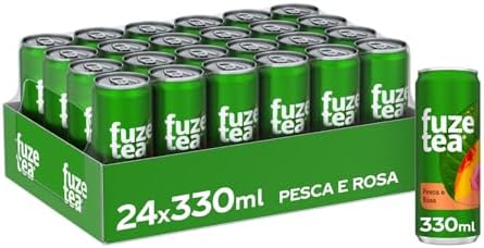 Fuze Tea, Bevanda Rinfrescante Analcolica di Té al Gusto Pesca e Rosa, con Zuccheri ed Edulcorante - 24 Lattine da 330 ml