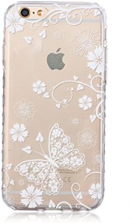 iGrelem® iPhone 6 Plus/6S Plus Transparent TPU Soft Case [with Free Tempered Glass Screen Protector], Non-Slip, Perfect-Fit Designed Protective Back Cover for Apple iPhone 6 Plus/6S Plus 5.5 Inch, Star, Tree, Flowers, Rose, Butterfly Pattern Phone Case for iPhone6 Plus iPhone6S Plus (Butterfly #2, White)