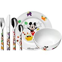WMF Disney Mickey Mouse - Vajilla para niños 6 piezas, incluye plato, cuenco y cubertería (tenedor, cuchillo de mesa, cuchara y cuchara pequeña) Kids infantil