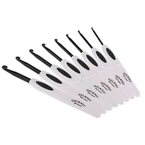 MagiDeal 8 Größe Aluminium Häkeln Haken Nadel Set Mit Weißen Kunststoff Griff 2,5mm-6mm