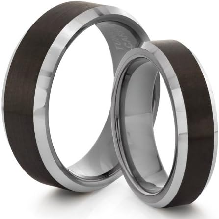 His & Her's 8MM/6MM Tungsten Carbide Black Wedding Band Beveled Ring Set (Available Sizes H - Z+2) EMAIL US WITH YOUR SIZES