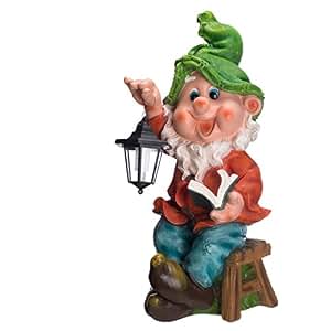 Nain De Jardin 38 Cm Avec Lampe Solaire - Lutin Déco LED Pour Extérieur Et Intérieur