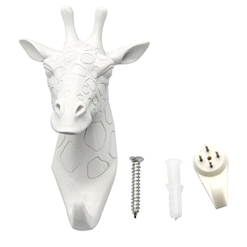 Evilandat único Jirafa Cabeza Perchero de Pared Perchero Sombrero Gancho con Forma de Animales Decorativo Regalo, Blanco