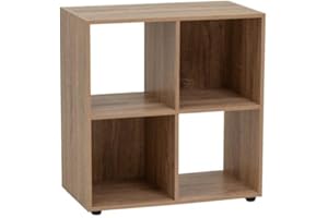 LOLAhome Estantería Librería Cubo con 4 estantes de Tablero de Laminado Color Natural para Despacho, Librería, Dormitorio o Despensa de 60x60 cm