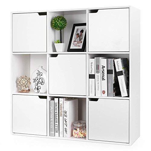 Homfa Meuble de Rangement Bibliothèque Etagère en Bois (9 Cubes 5 Portes)