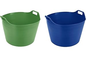 JMS WE CREATE SMILE Set of 2 Extra Large Size 75 Litre Flexi Tub Trug Assorted Colours | Horse Feeding Bucket| Flexible (Lime Green & Blue)
