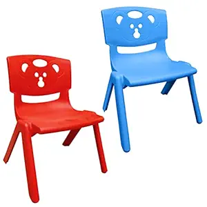 Sunbaby Magic Bear Face Chair Strong & Durable Plastic Best for School Study, Portable Activity Chair for Children,Kids,Baby (Weight Handles Upto 100 Kg Each)-Combo of 2 Blue/Red