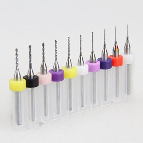 Haimoburg 10x PCB Micro Spiralbohrer Metallbohrer Satz Dick Griff Wolframstahl Carbide Fräser Dremel Stich- Bohrer -Set 0,3 mm – 1,2 mm in Protection Box - 3