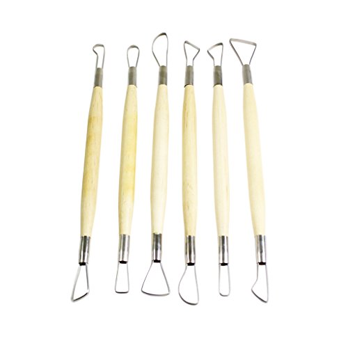 6 teiliges Set Modellierschlingen aus Holz & Metall für Ton, Lehm und Kunsthandwerk von Curtzy TM