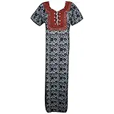 Indiatrendzs Women Nightdress Nighty Cotton Hand Embroidered Grey Black Maxi Nightgown (Chest 46)