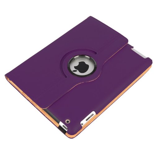 MadCase Apple iPad 4 (mit retina display) Stilisch Muster PU Leder Rotierend Smart Ständer Schutzhülle – kompatible mit iPad 2 und iPad 3 einschließlich Displayschutzfolie & Eingabestift – Glatt Schlicht – Lila - 9