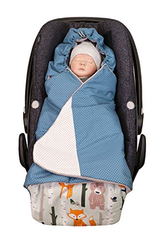 ULLENBOOM Einschlagdecke für Babyschalen l Universal geeignet für Kindersitze sowie Babywannen in Kinderwagen l 0-9 Monate l Waldtiere Petrol