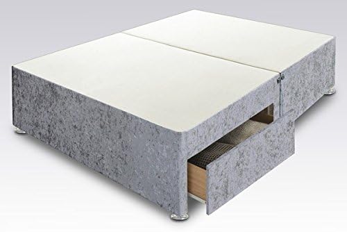 Smartslumber Crushed Velvet Divan Bed Base With Chesterfield Headboard - (4ft Small Double, Silver) - 2 Drawers Same Side โ SS10434