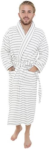 Mens and Ladies Unisex Luxury Towelling Bathrobe/Dressing Gown. Cream/Grey Stripe. S/M L/XL