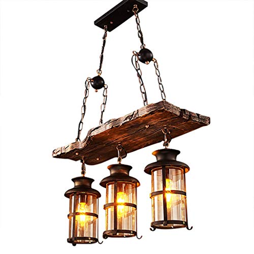 LYHY Araña de Madera rústica Vintage E27 * 3 Luces Personalidad Creativa Lámpara Colgante de Altura Ajustable para Isla de Cocina, Comedor Colgante Decoración para el hogar Iluminación