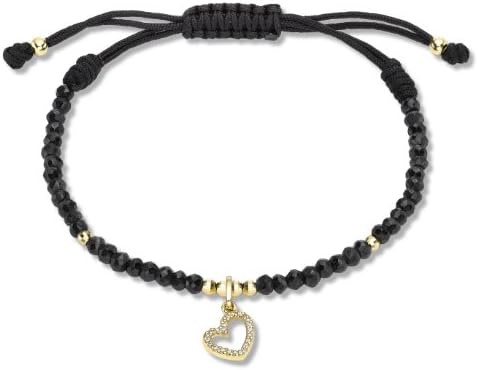 CARISSIMAWomen's 9 ct Yellow Gold Diamond Charm on Adjustable Black Spinel Bracelet of Length 22 cm/8.5 Inch