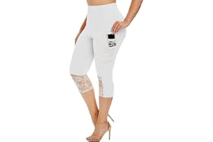 ORANDESIGNE Pantalon Capri Femme été Pantalon Stretch en Dentelle Maigre Taille Haute 3/4 Longueur Leggings Capri Leggings Courts Collants Souples Pantalons Décontractés évidés