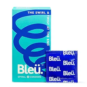 BLEU Spiral Condoms for Men - Unique shape (First in India) for extra pleasure and long lasting climax delay, improved experience and pleasure, pack of 1 (8 Units)