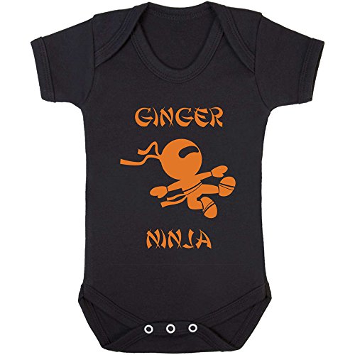 Ginger Ninja Baby Vest. (0-3 months, Black Vest - Orange Vinyl)