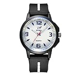 Hukz Herrenuhr,Mann-weiche Silikonkautschuk-Bügel-Sport-Mode-Uhr simulierte Quarz-Uhr,Runde Silikon-Armbanduhr aus Glas mit dreieckiger Nagel-Skala (A)