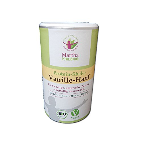 Preisvergleich Produktbild Martha veganer Bio Protein Shake Vanille-Hanf, mit Chia und Flohsamen, low carb, glutenfrei, ohne Whey, ohne Soja, ohne chemische Zusätze, ohne Industriezucker, gut sättigend, 450g