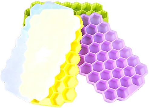 (3 packs) Ice Cube Tray with Lid, BPA Free Silicone Ice Cube Tray Moulds Honeycomb Shape, Best for Water, Cocktail and Other Drink