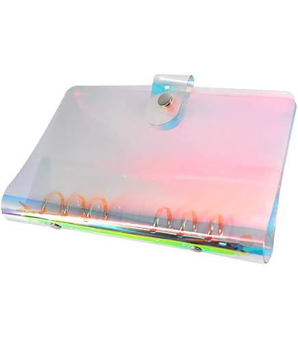 Couverture Classeur A5 Transparent à Paillettes – 6 Anneaux Rechargeable Avec Bouton-Pression – Style Scintillant & Pratique