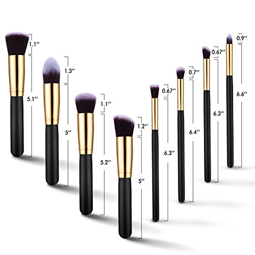 8pcs Make-up Pinselset & Gesichtsschwamm, Omorc Professioneller Kosmetik Set Satz Synthetisches Haar Pinselset Anzüge Gesichtspinsel Augenbrauen Schatten Cosmetic Foundation Concealer Bürsten für Berufsverfassungs oder Ausgangsgebrauch-Golden - 3
