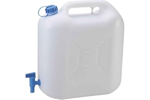 Hünersdorff | Bidón para agua ECO 22 L con grifo | PEAD natural | con grifo de descarga azul montado de forma fija | Bote de agua de plástico | garrafa plastico con grifo