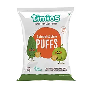 Timios Spinach And Lime Puffs | Healthy Snack for Kids | Natural Energy Food Product for Toddlers | Nutritious and Ready to Eat for Children 2+ Years