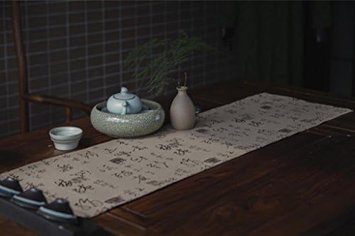 ZHUOQI Table Runners Chinese Calligraphy And Seal Tea Striped Home Textile Tablecloths Linen Tablecloth 150X30