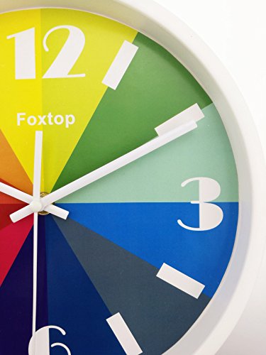 Kinderwanduhr Lautlos, Foxtop Modern Design Bunte Nostalgie Wanduhr ohne Tickgeräusche Weiß 25 cm - 5