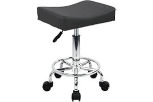 WKWKER Sgabello Da Ufficio Quadrato In Pelle PU Con Poggiapiedi Girevole Con Regolazione Dell'altezza Sedia Spa Sgabelli Da Disegno Salone Tattoo Lavoro Ufficio Cucina (Grigio)