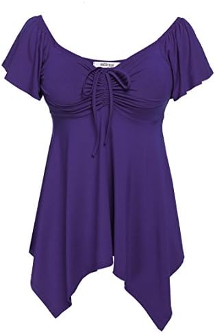 Meaneor Women's Basic Fitted Soft Short Sleeve Deep V Neck T Shirt Purple L