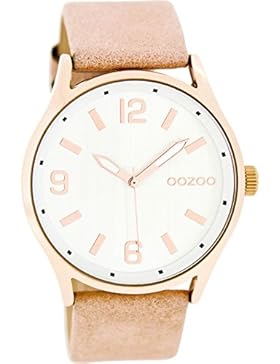 Oozoo Damenuhr mit Lederband 42 MM Silber/Pinkgrau C7921