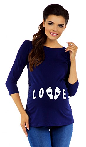 Zeta Ville Maternity - Women's Pregnancy funny Baby Feet print T-shirt Top 548c (Navy, UK 10/12)