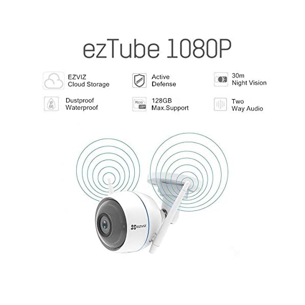 EZVIZ ezTube 1080P Cámara de Seguridad, Defensa Activa, Luz Estroboscópica Y Sirena, Dos Antenas Wifi Externas, Audio De 2 Vías, Servicio De Nube Disponible, Compatible Con Alexa, Google home y IFTTT - Imagen 4