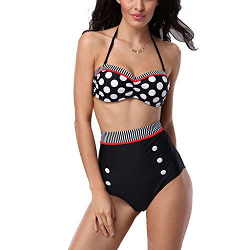 Vintage Retro High Waist Push Up Bandeau Bikini Swimwear Swimsuit Set